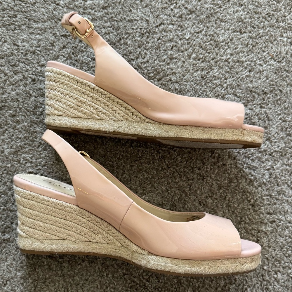 Coach Harmony Wedge Peep Toe Patent Leather Heels